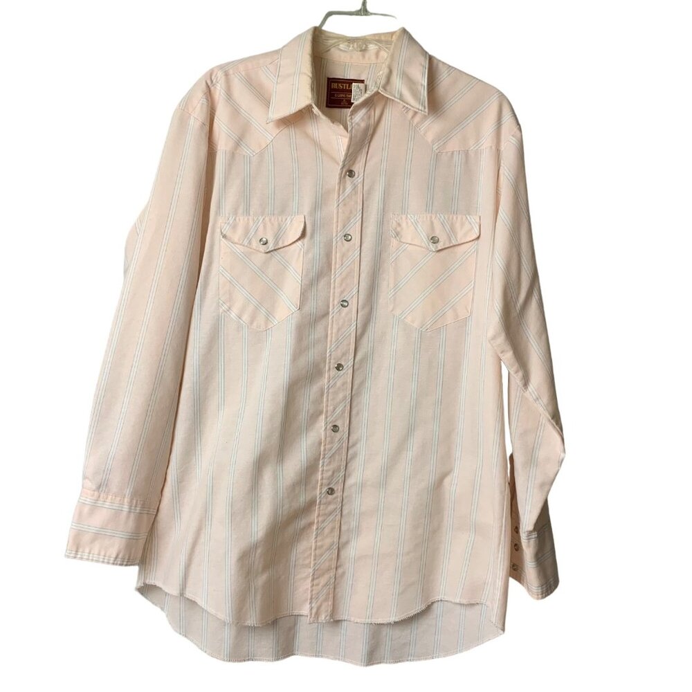 Rustler Mens‎ Western Shirt X-Long Tails Size 16 32/33 pink Striped Snap